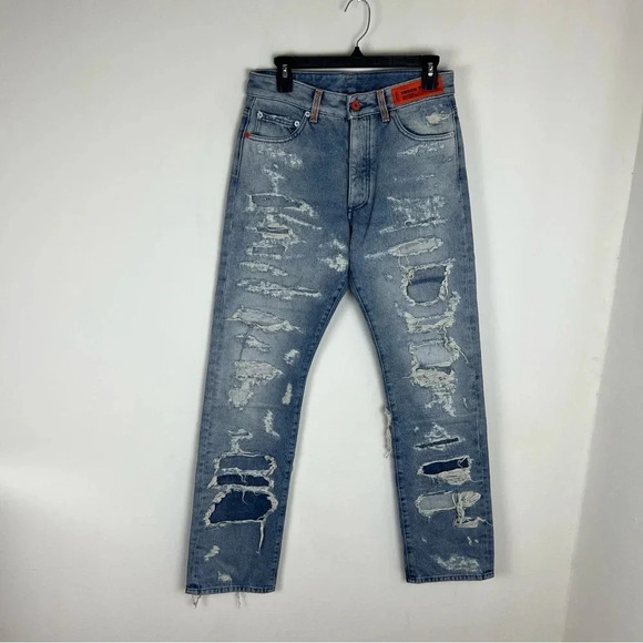 Heron Preston Distressed Effect Jeans Mens Straight Leg Ripped Size 27 - Picture 6 of 14
